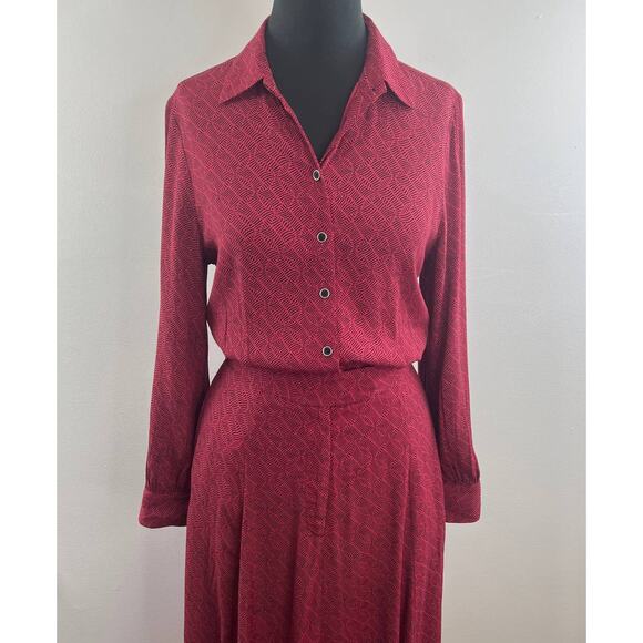 Anthropologie Loveland Wine Red Button-Front DRESS Flare Modern Chic 6 - Picture 2 of 7
